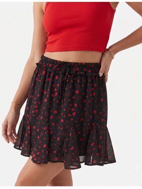 Francesca's Heart Print Chiffon Mini Skirt Sz‎ M Jun & Ivy Coquette Romantic